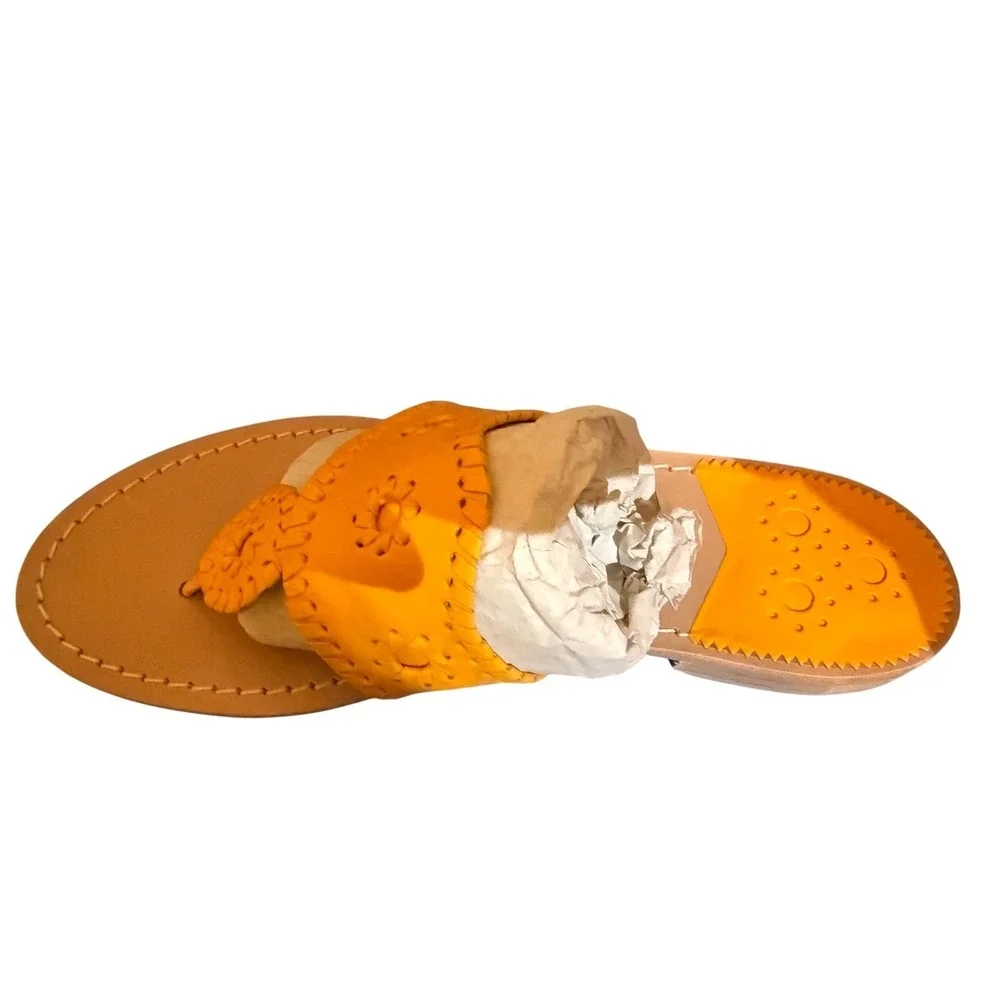 Jack Rogers Jacks‎ Flat Sandal Mango Yellow Leather Whipstitch Womens 7.5